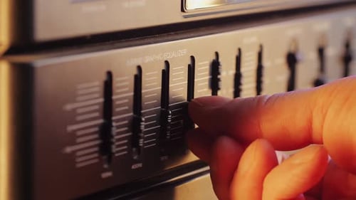 Retro Fm Am Radio Tape Music Technology People and Equipment Concept Man Using Mixing Console in