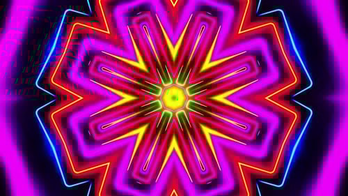 Flying under arches painted with multicolored light. Kaleidoscope VJ loop.