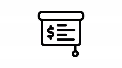 Animated Projection Screen Icon with Financial Data