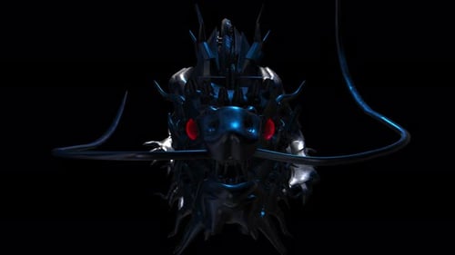Animated Metallic Dragon Head with Glowing Eyes Loop