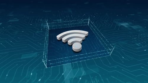 Futuristic Wi-Fi Connectivity Icon Animation on Circuit Board