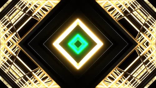 Turquoise And Yellow Square Output Kaleidoscope Background Vj Loop In 4K