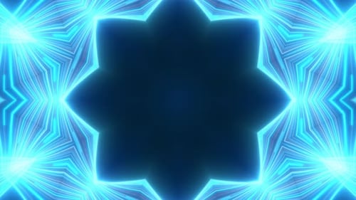 Dynamic Blue Neon Star Kaleidoscope Loop Background