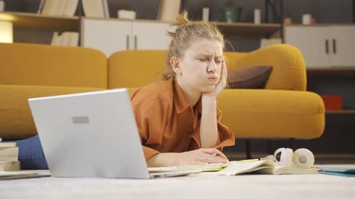 Sad young college girl.