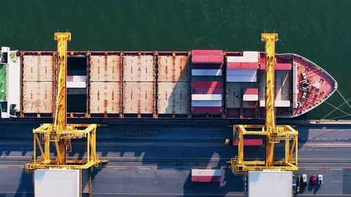 Aerial view container ship carrying container in import export business logistic