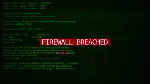 Firewall Breached Warning Text On Hacking Background Screen V04