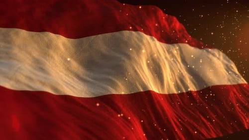 Majestic Waving Flag with Golden Particle Glow Background Animation