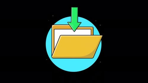 Open Folder with Green Arrow. Folder Download Concept Animation Video - Transparent