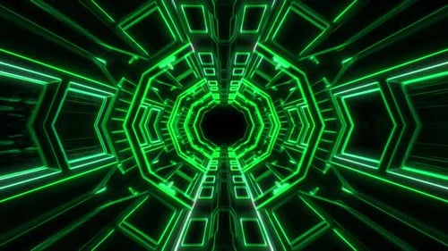 Futuristic Green Neon Lines Tunnel