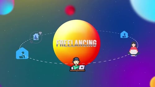 Íconos de trabajo independiente con animación de estilo orbital en 3D