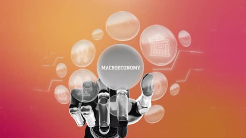 Digital Robot Hand Displays Macroeconomic Concepts with Bubbles