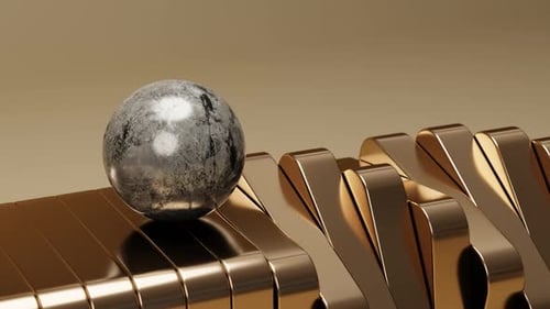 Movimento de bola de mármore estranhamente satisfatório em ladrilhos metálicos Fundo liso e sem costura 4K