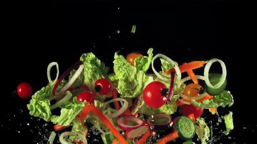 Fresh Vegetables Floating on Black Background