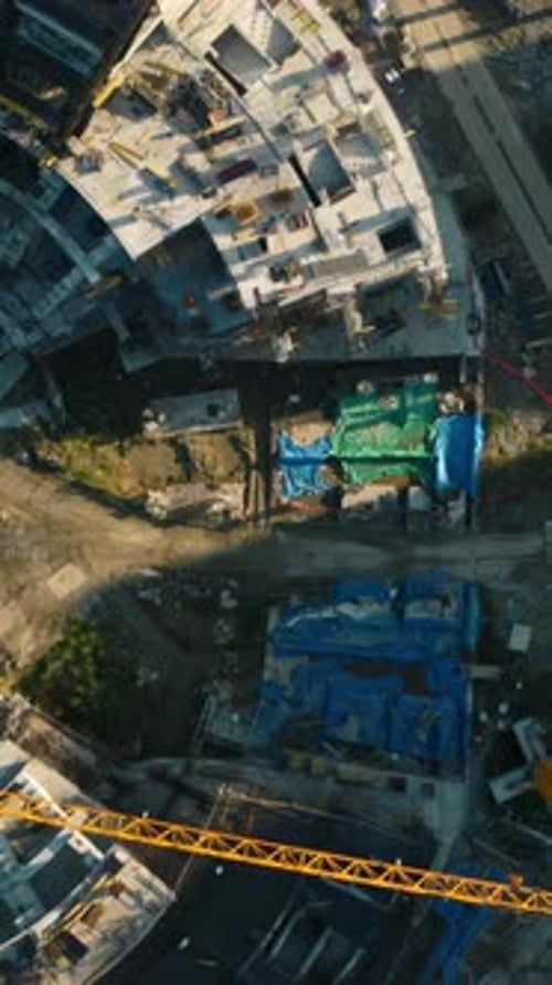 Vertical Top View of Construction of Circular Building Stock Footage Construction Site of Building