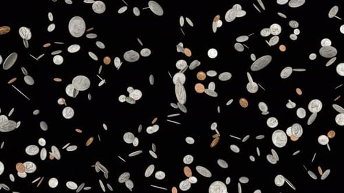 Dollar Coins Falling. Economic and Financial Crisis. Salary Fall and Pension Increase,