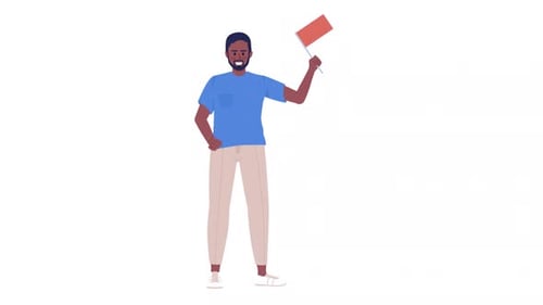 Animated Man with Red Flag Character