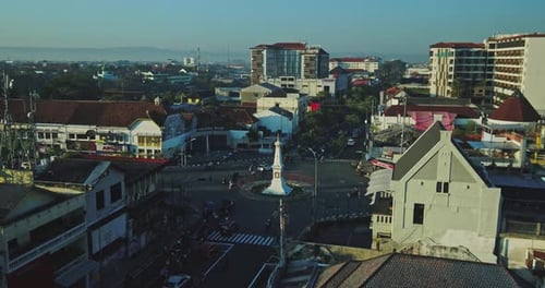 Yogyakarta, 17 July 2023, Aerial view of the Jogja monument in the morning