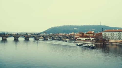 Panoramic View of Charles Bridge in Prague in a Beautiful Summer Day Czech Republic