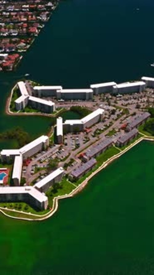 Aerial view of waterfront residential area in Miami