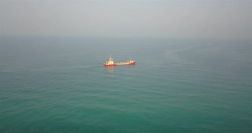 Aerial footage over Sand dredging ship in Mediterranean Sea