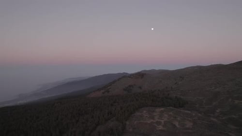 Mountain range in dry deserted landscape of Teide National Park. Scenery of highest volcano