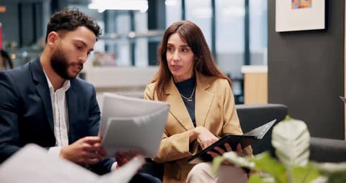 Colleagues, tablet and collaboration for discussion, office and comparison of document