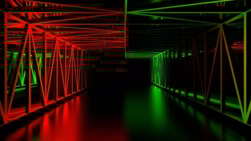Mirrored Corridor With Green And Red Neon Lines Background Vj Loop In 4K