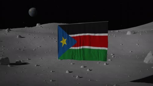 Bandera de Sudán del Sur en la Luna | UHD | 60 fps