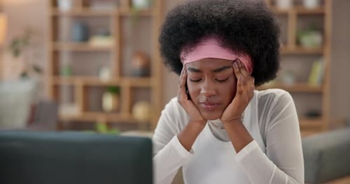 Block, black woman or tired writer thinking of ideas, journalism research