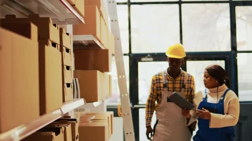 Team of Workers Planning Products Shipment in Depot