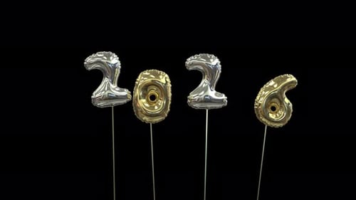 New Year's Eve 2026 Metallic Gold and Silver Balloons Animation