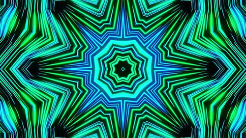 Very colorful and abstract design with star in the center. Kaleidoscope VJ loop