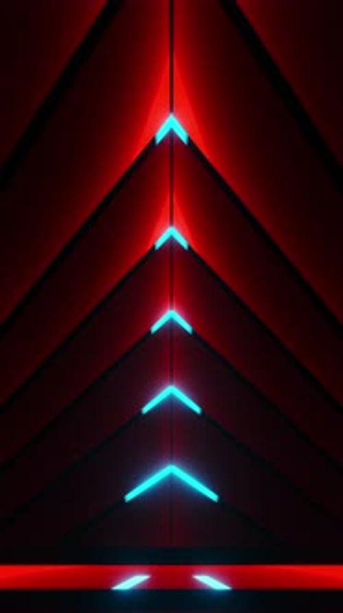 Blue pointing arrow on red background. Looped animation
