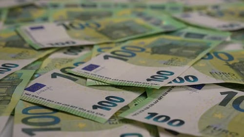Close Up Footage of 100 Euro Bills
