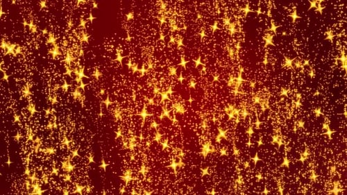 Falling Golden Glittering Stars on Red Background
