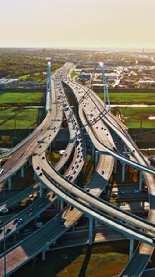 Aerial view of highways intersecting near Dallas in the USA