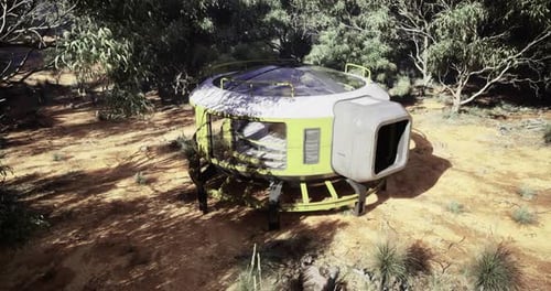 Futuristic Sci-Fi Pod in Natural Arid Landscape