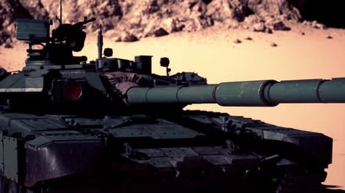 Großer Militärpanzer in der Wüste