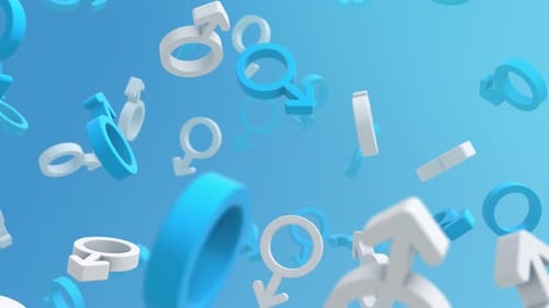 Animated 3D Male Gender Symbols Falling on Blue Background