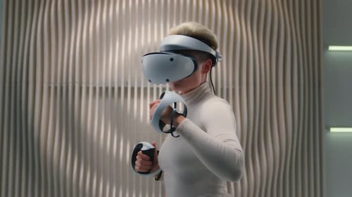 Woman Immersed in Virtual Reality Gaming Experience