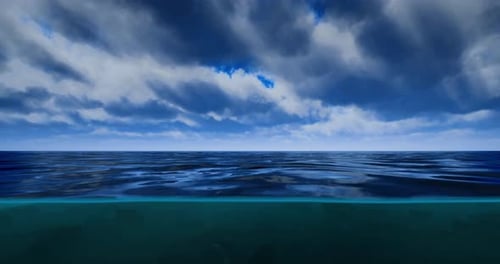 Vibrant Seascape Under Dramatic Cloudy Sky at Sunset Over the Ocean