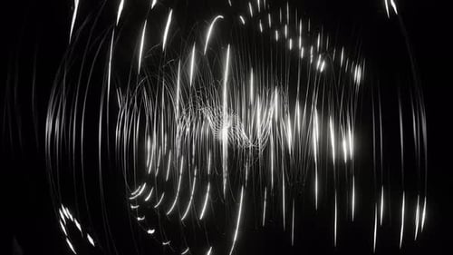 Schwarz-weißer Sci-Fi-Hintergrund mit spiralförmigen Splines, Vj Loop in 4K