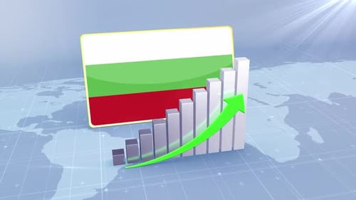 Bulgaria Flag With Increasing Bar Chart Graph And Arrow Green