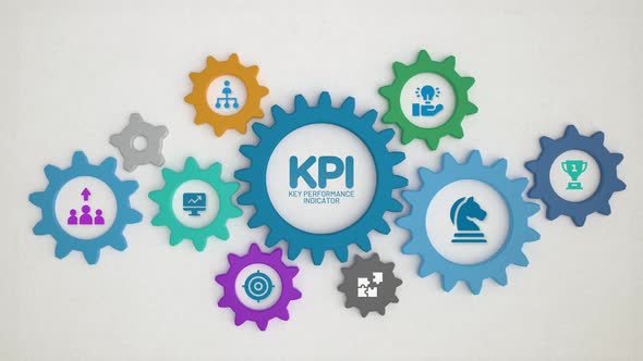 KPI Key Performance Indicator Text Reveal with Corporate Gear Icons ...
