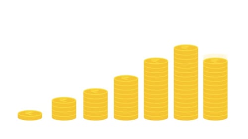Animated Rupee Gold Coin Stacks Chart Showing Financial Growth