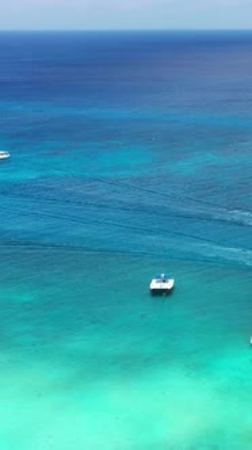 Aerial View on Caribbean Sea with Boat Floating in Water Tropical Destination Dominican Republic