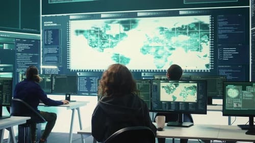 Cyber Operations Center with Governmental Hackers Working on Digital Security
