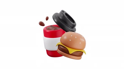 Animated 3D Burger and Coffee Cup Loop