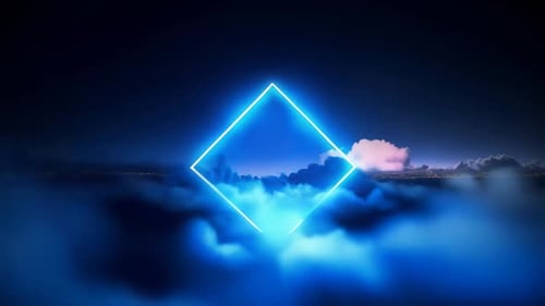 Glowing Blue Diamond in Misty Clouds