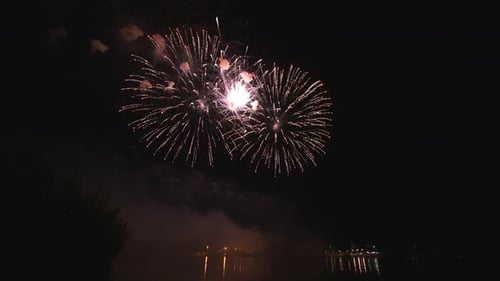 Awesome Real Firework on Deep Black Background Sky on Fireworks Festival From River Bank Over Night